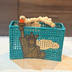 Mercedes Salazar Rare Statue of Liberty Handmade Woven Bag in Turquoise Blue